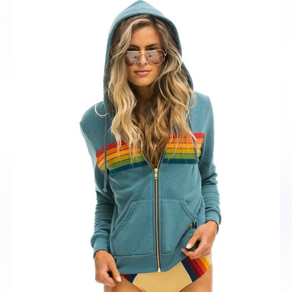 Aviator Nation Tops - Aviator Nation Woman’s 6 Stripe Hoodie Light Blue// Serapa Rainbow Siz…